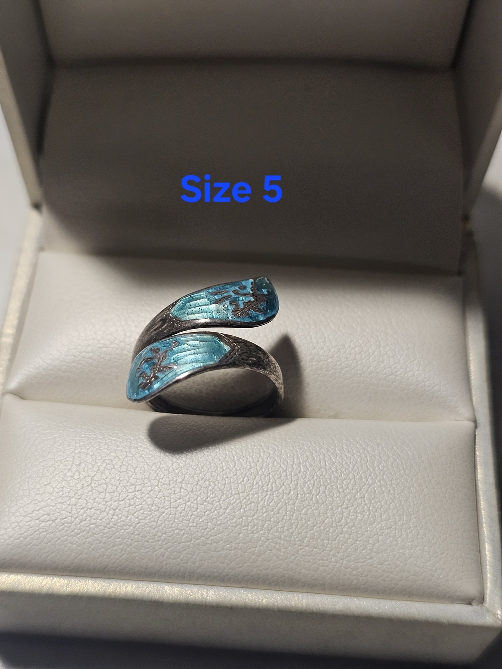 Sterling Silver 925 Blue Enamel Wrap Ring -size 5